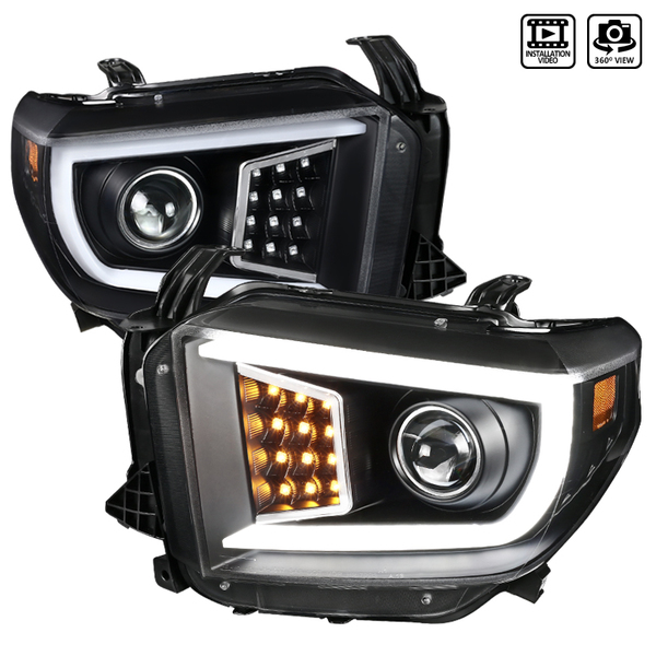 Spec-D Tuning Toyota Tundra Projector Headlight - Black With Clear Lens 14-18 2LHP-TUN14JM-TM